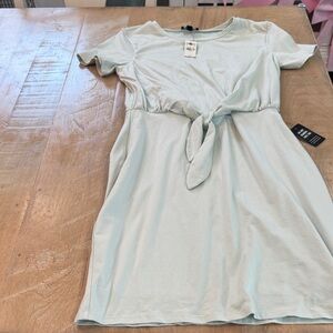 Express Soft Blue Tie-Front Midi Dress